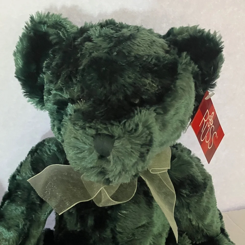 Russ Blarney Soft‎ Plush Green Teddy Bears with Bows Set of Two 13”
